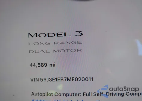 2021 Tesla Model 3 Long Range Dual Motor All-Wheel Drive from USA, damaged, VIN 5YJ3E1EB7MF020011